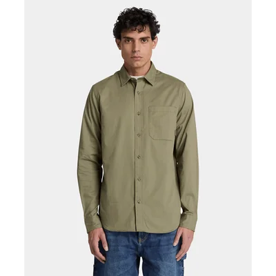 Camisa de sarga de manga larga para hombre, Verde