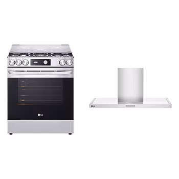 Estufa LG InstaView 5.8 pies con Air Fryer + Campana Extractora LG 90cm con Filtro de 4 Capas y Carbón LRGL5847SOB.HCEZS2