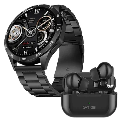 Reloj Inteligente G-tide Power Negro Acero Inoxidable Hombre + Audífonos G-Tide L22