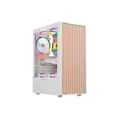 Gabinete Balam Rush Dragonfly Wood GM580 ATX Cristal Templado Madera 4 Ventiladores ARGB Blanco