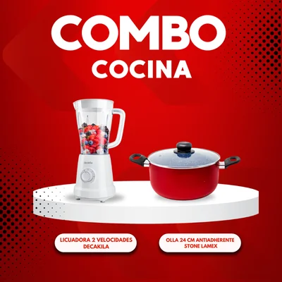 Combo Licuadora 2 Velocidades + Pulso Blanca Decakila + Olla de 24 cm Stone Spider Lamex