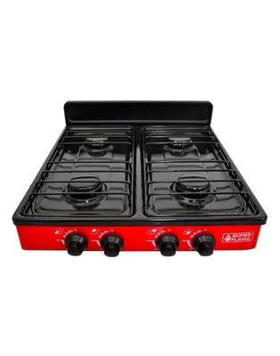 Parrilla de Gas de 4 Quemadores Color Rojo con Cubierta de Acero Esmaltado Modelo 4Q-R SUPERFLAMA