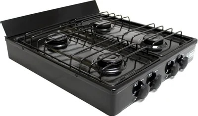 Parrilla de Gas de 4 Quemadores Color Negro con Cubierta de Acero Esmaltado Modelo 4Q-N SUPERFLAMA