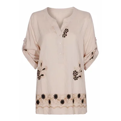 Blusa Escote V Bordada Ecof By Ecofashion para Mujer
