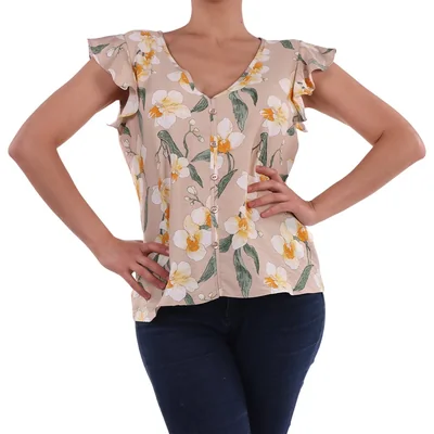 Blusa Estampado Floral Cuello V Manga Corta Zucca Mujer