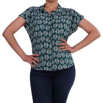 Blusa Camisera Estampado Hojas Manga Corta Zucca para Mujer