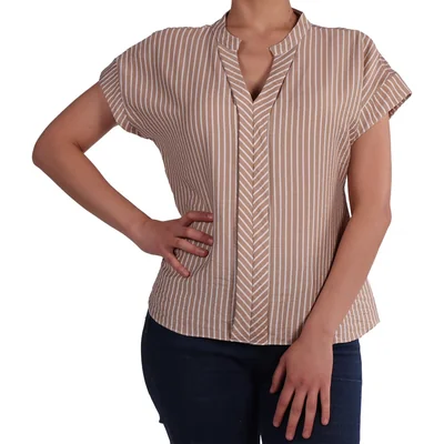 Blusa Rayas Cuello Mandarín Manga Corta Zucca Mujer