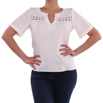 Blusa Escote V Manga Corta Encaje Zucca para Mujer