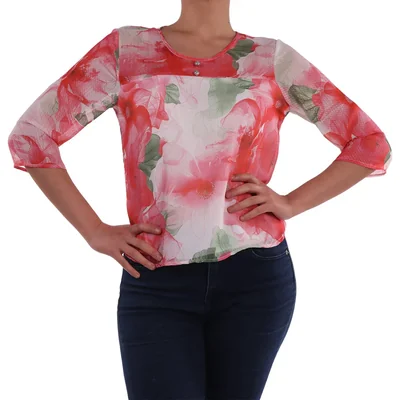 Blusa Estampada Floral Manga 3/4 Ecof Ecofashion Mujer