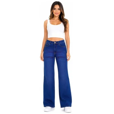 Jeans Corte Wide Leg Bolsas Traseras Jeans Beronna para Mujer