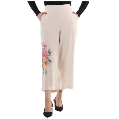 Pantalón Estampado Floral Cropped Lino Ruby Rd Mujer
