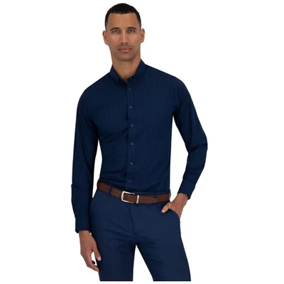 Camisa Classic Fit Azul Marino con Rayas Formens Manga Larga para Hombre
