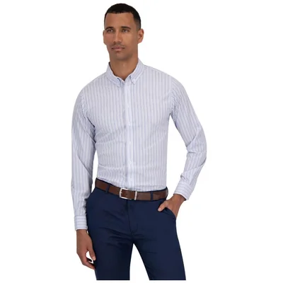 Camisa Classic Fit Blanca Rayas Azules Formens Manga Larga para Hombre