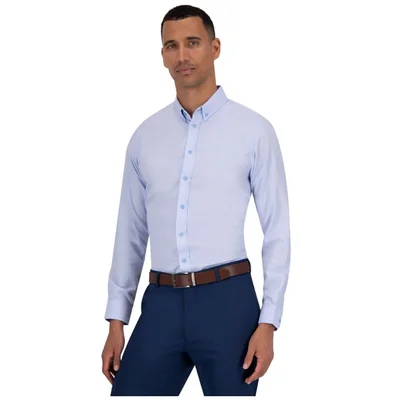 Camisa Classic Fit Azul Lisa Formens Manga Larga para Hombre
