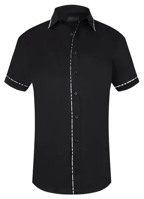 Camisa de manga corta negra corte slim con detalles contrastantes