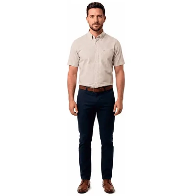 Camisa Regular Fit Cuadros Amarillo Oscar de la Renta Manga Corta para Hombre