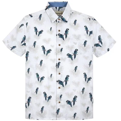 Camisa Regular Fit Animal Print Blanca Cancumisa Manga Corta para Hombre