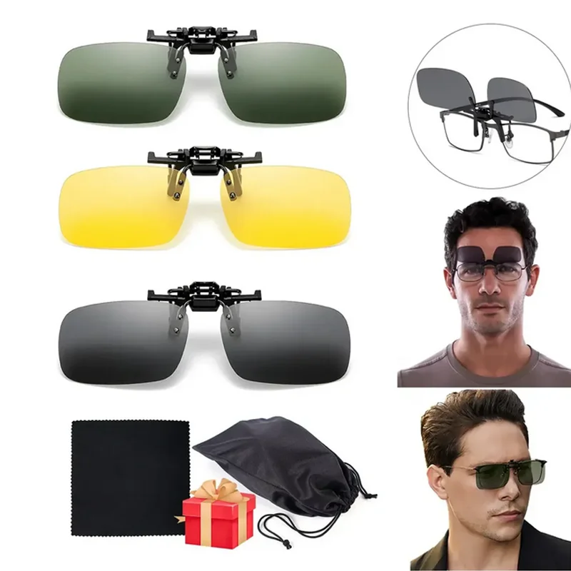 3 pza Micas Lentes Clip-on Polarizada Sol Y Visión Nocturna