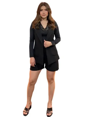 Conjunto Chaleco Con Solapa Y Short Con Elastico Casual NEGRO
