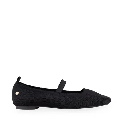Balerina Punta Cuadrada en Textil Cloe Negra con Ajuste Correa para Mujer