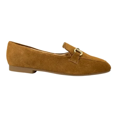 Mocasín Vicenza Camel de Piel Gamuza para Mujer con Herraje