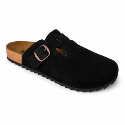 Sandalia con Talón Descubierto Jeanious Negro Aplicación Hebilla para Hombre