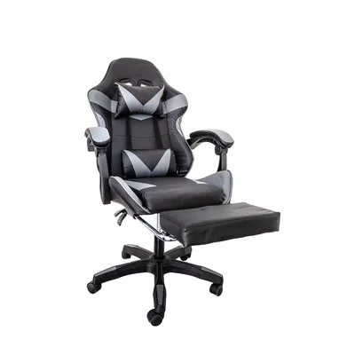 Silla Gamer Ergonómica Reposapiés Reclinable Gaming Oficina Negro Con Gris