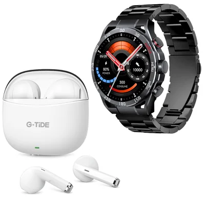 Smartwatch Filwans GTR Negro + Audífonos G-tide L21 Blanco