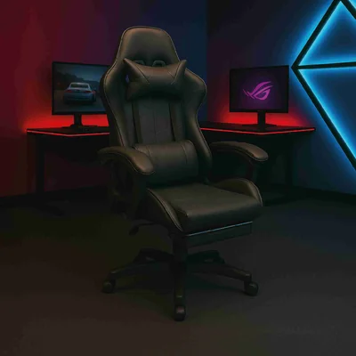 Silla Gamer Ergonómica Titano Con Reposapiés Reclinable Negro