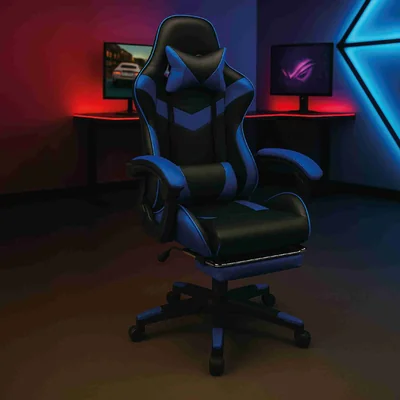 Silla Gamer Ergonómica Reclinable con Descansa Pies Azul
