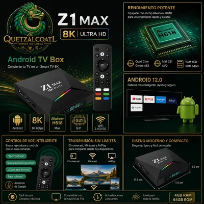 Tv Box Android 15 8k Ultra Hd 8gb Ram 128gb H618 Wifi 5g Control Voz pantallas app tv