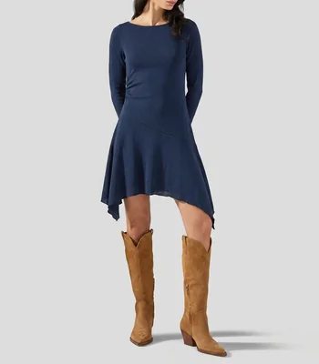 Vestido midi manga larga liso Mujer