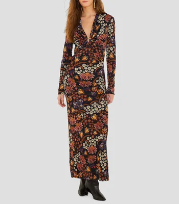 Vestido largo de manga larga estampado Mujer