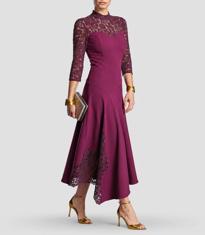Vestido largo manga 3/4 liso Mujer