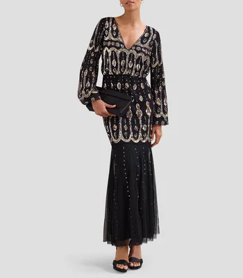 Vestido maxi manga larga estampado Mujer