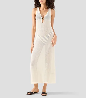 Vestido de playa largo liso Mujer
