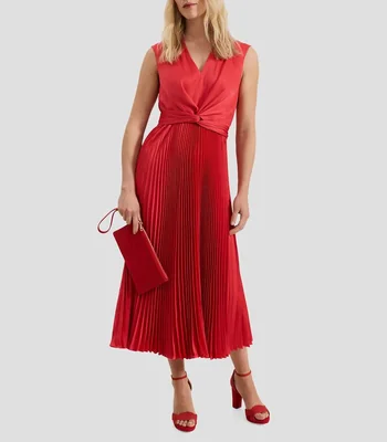 Vestido midi plisado Mujer