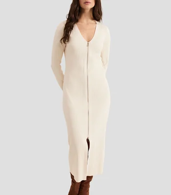 Vestido Midi liso manga larga Mujer