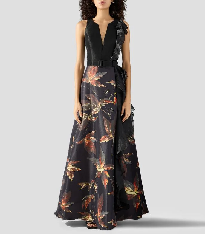 Vestido de fiesta largo estampado Mujer
