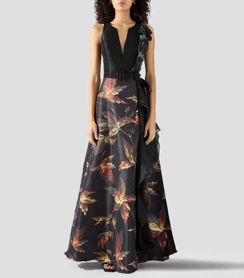 Vestido de fiesta largo estampado Mujer