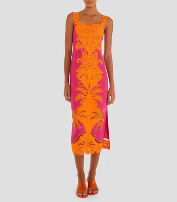 Vestido midi de diseño sólido bordado Mujer