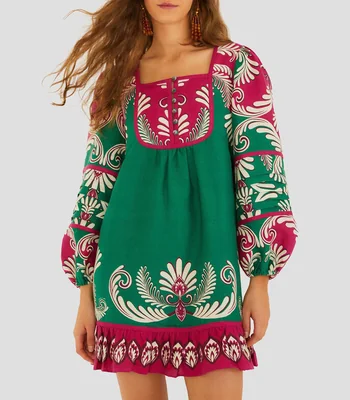 Vestido mini manga larga con estampado paisley Spring Arabesc Mujer