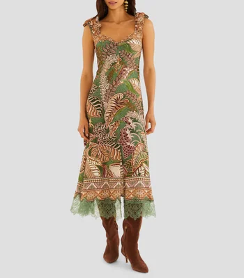 Vestido largo estampado Dotted Foliage Mujer