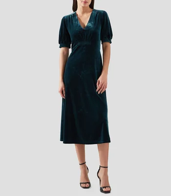 Vestido Midi manga corta liso Mujer