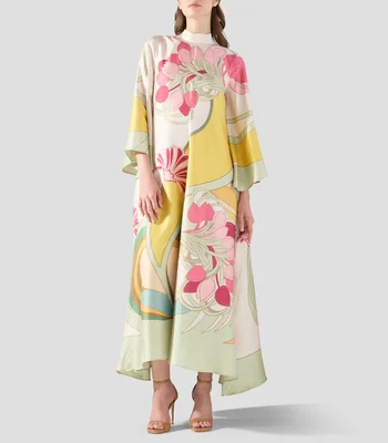 Vestido largo con manga 3/4 estampado Mujer