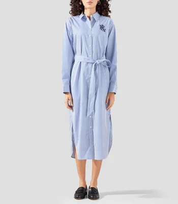 Vestido largo manga larga con rayas Mujer