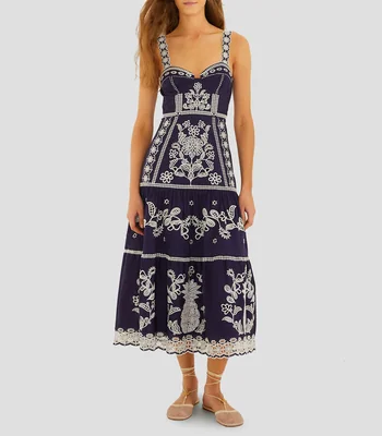 Vestido midi de diseño sólido bordado Mujer