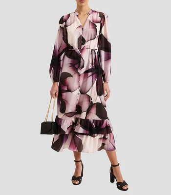 Vestido de fiesta largo manga larga con flores Mujer