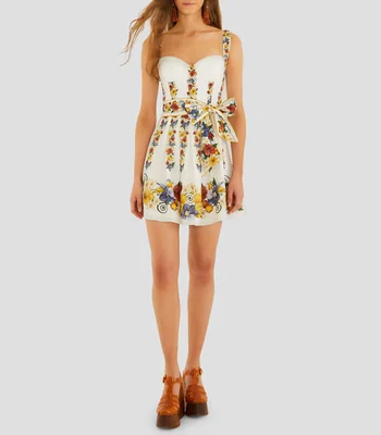Vestido mini sin mangas con estampado de flores Tropi Off Mujer