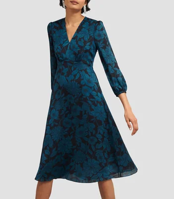 Vestido midi de manga 3,4 estampado Mujer